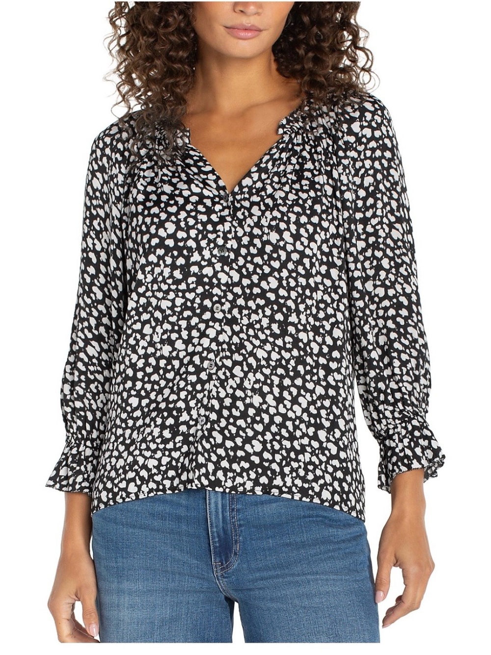 Liverpool Black Blouse with White Heart Spot Print